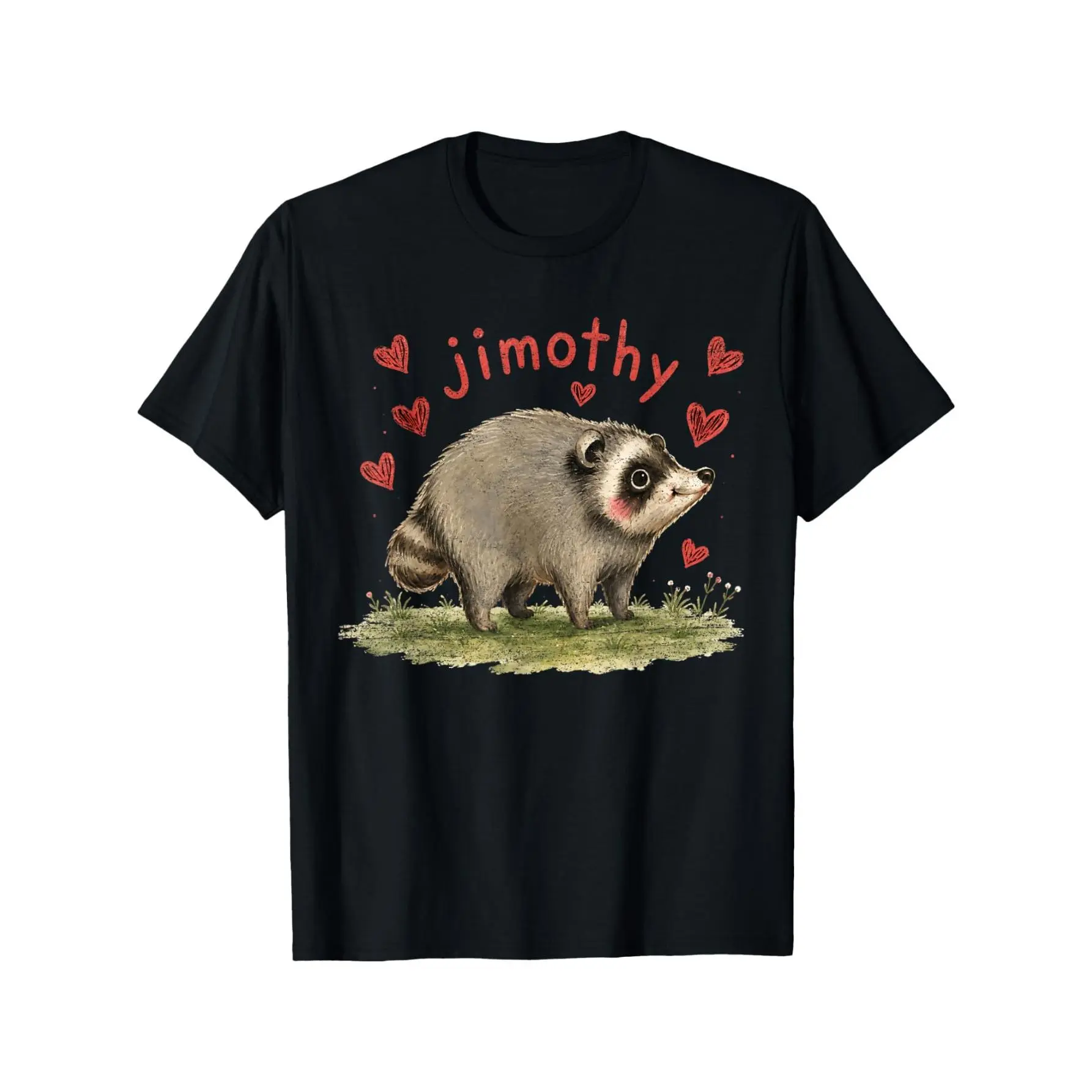 Unisex Personalized Sublimation Raccoon Meme Team Jimothy Cotton Short Sleeve Tshirt - Casual Round Neck Sports Top with Jimothy Print, Hem Detail, Regular Fit, Machine Washable for Daily Wear, Meme Parties, Jersey