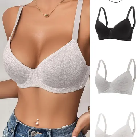 3/5 Pack Basic Casual Medium Support Push-Up Bras with Steel Ring, Comfortable Adjustable Straps Breathable Lined for All Seasons Pushup Bra