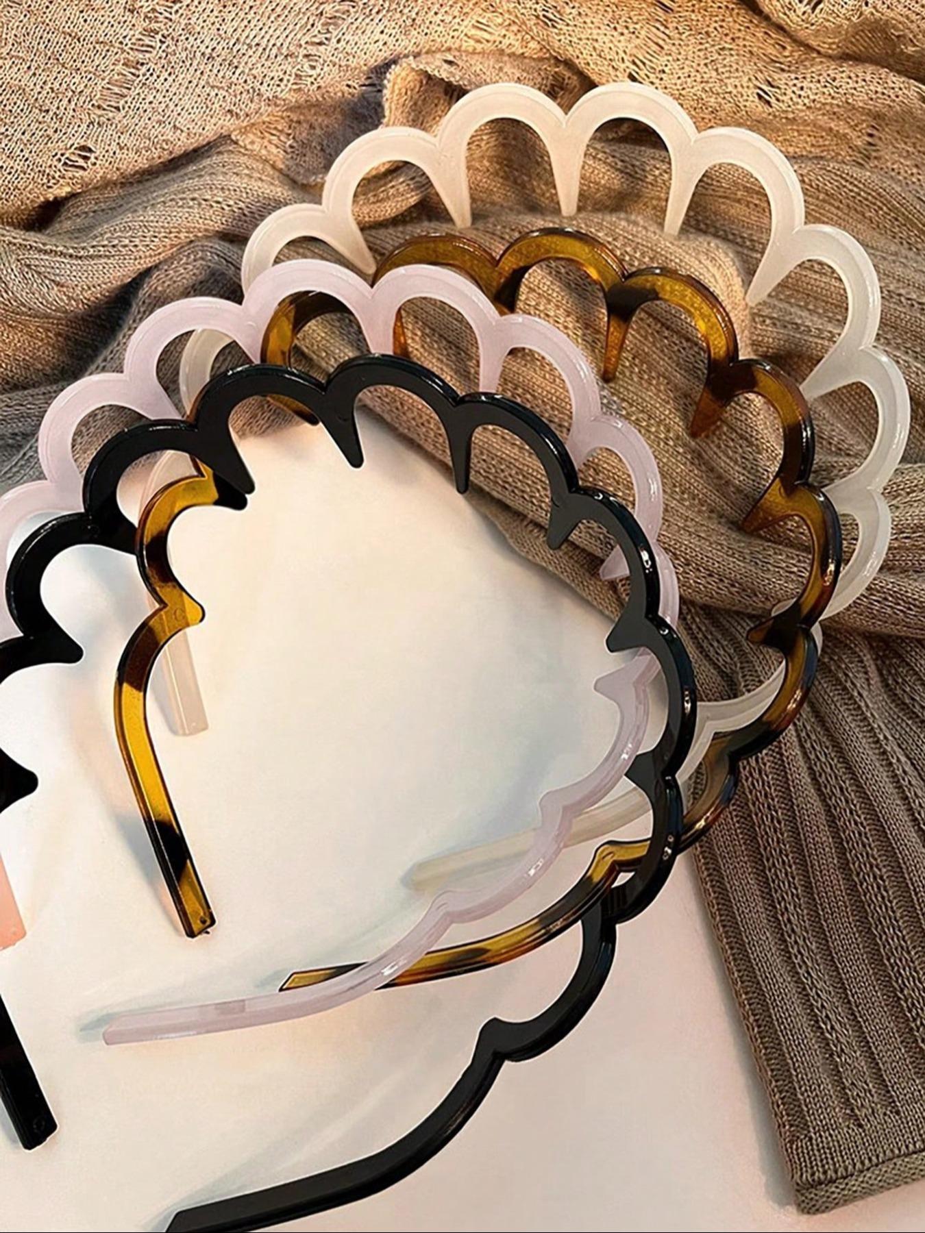 4pcs U-Shaped Wave Comb Forehead Hairband, Wavy Headband, Anti-Slip Fine Transparent Headband, Unisex Leopard Pattern, Casual Style, All-Season Hair Accessory