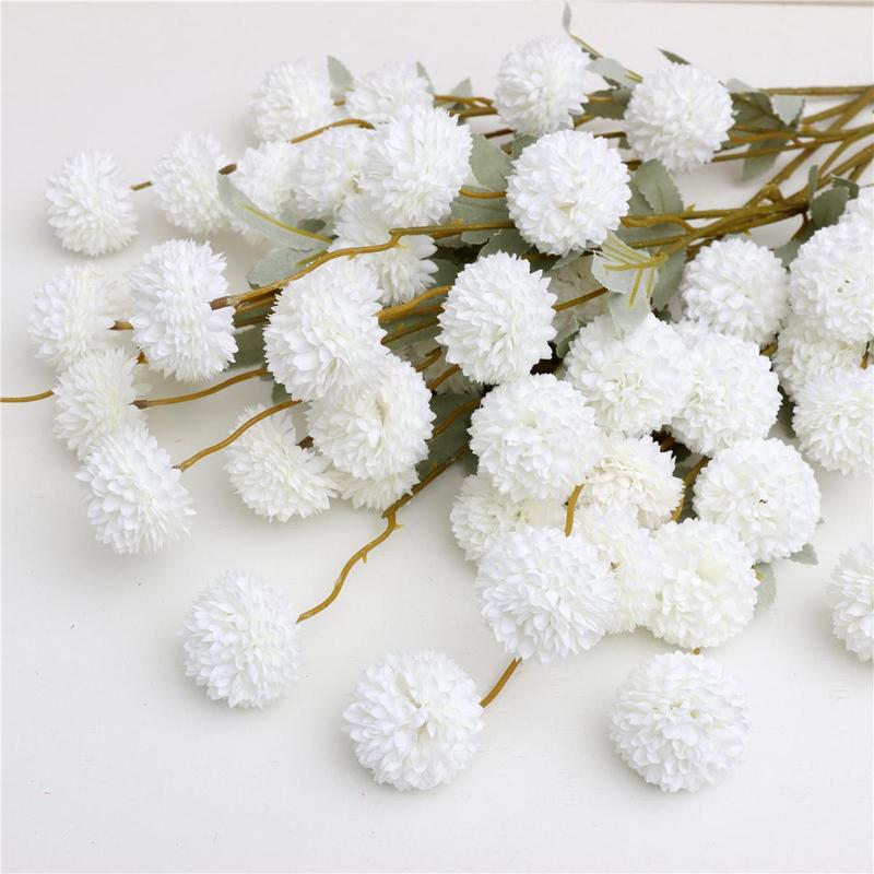 12-Piece Artificial Snowball Pom-Pom Flower Bouquet (No Vase), Artificial Flower Arrangements, Faux Ping-Pong Flowers for Home, Party or Wedding Decor
