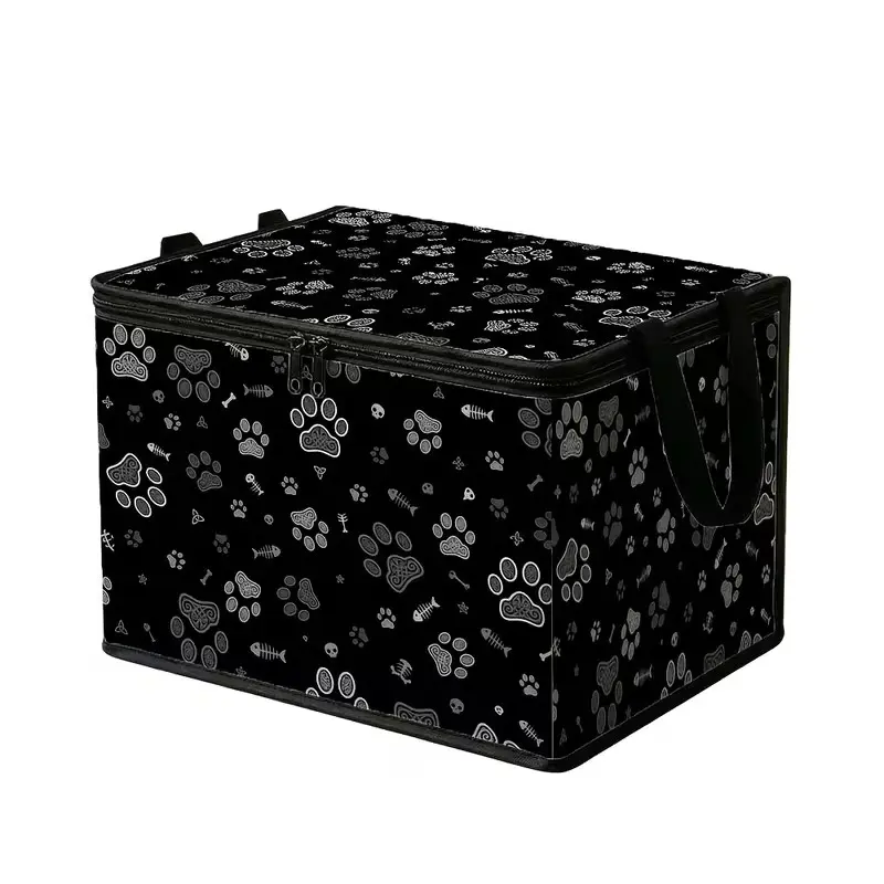 Modern Minimalist Storage Basket with Foldable Lid and Paw Print Design, Quick Zipper Opening, Rectangular Gift Basket for Blankets and Clothes