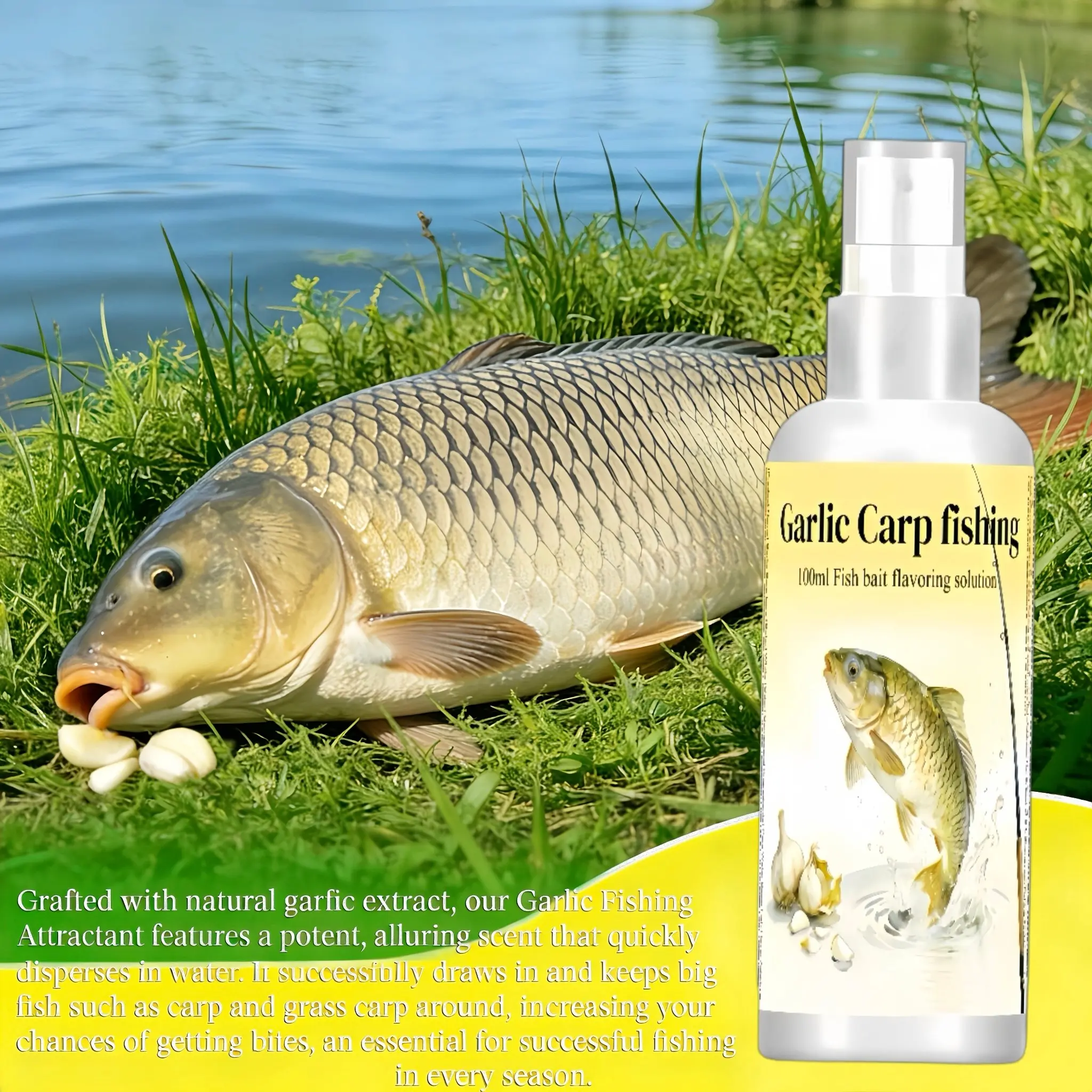 100ml Garlic Scent Fishing Bait Spray | Fish Attractant Liquid, Strong Attractant for Carp, Pike, Catfish, Trout, Bass & All Kinds of Freshwater Fish, Essential Outdoor Gear for All Anglers