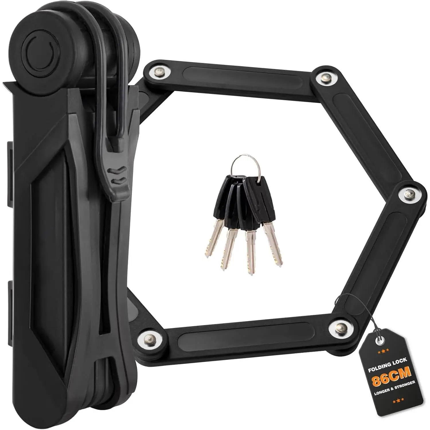 Heavy Duty Folding Bike Lock, 34" Foldable Bicycle Lock with 4 Keys & Mounting Bracket, Alloy Steel Anti Theft Bike Lock for Electric Bike, Scooter & Motorcycle, Portable Security Lock - Black