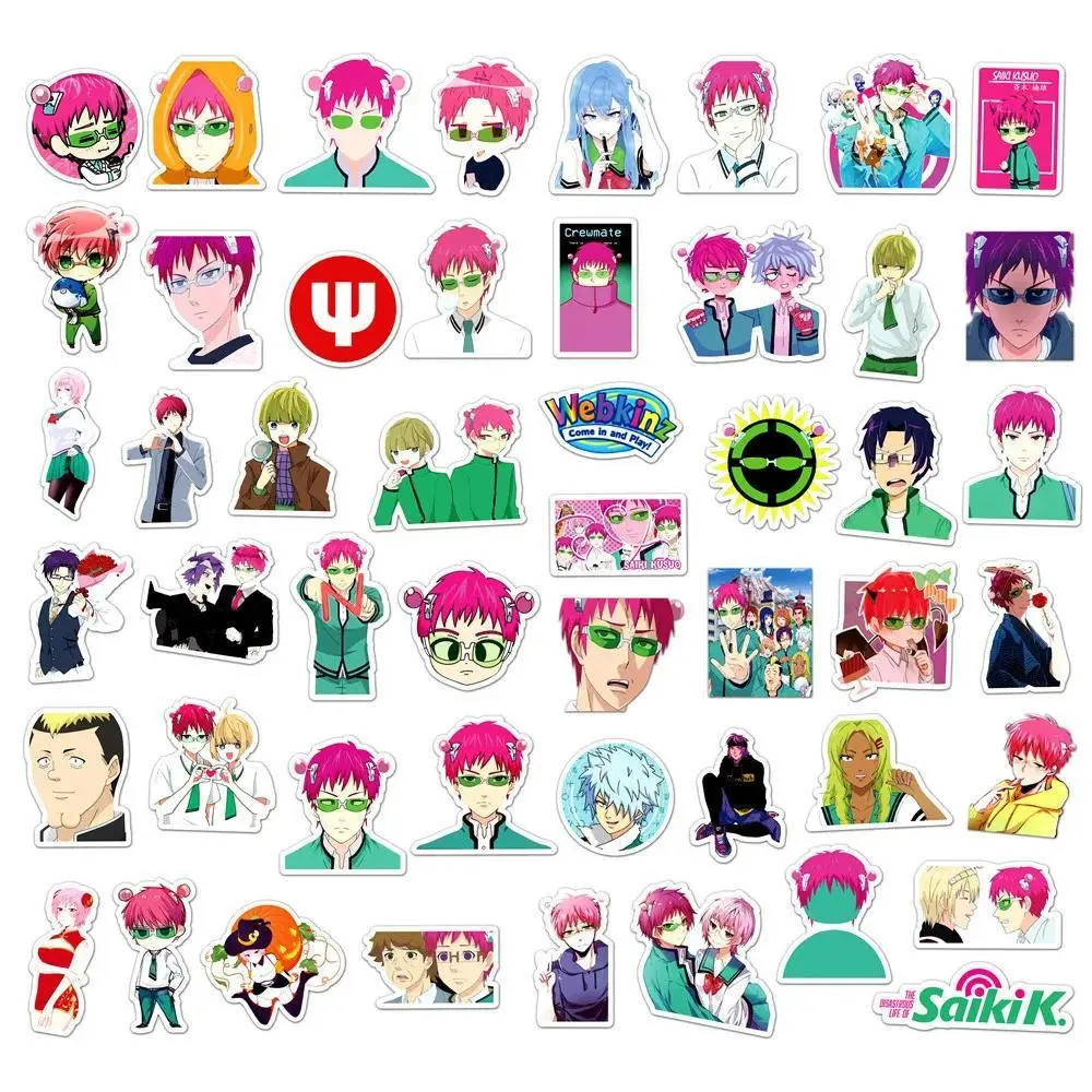 50Pcs Cartoon Fun Saiki Kusuo Anime The Disastrous Life of Saiki K Stickers Doodle DIY Water Cup Laptop Scooter Sticker