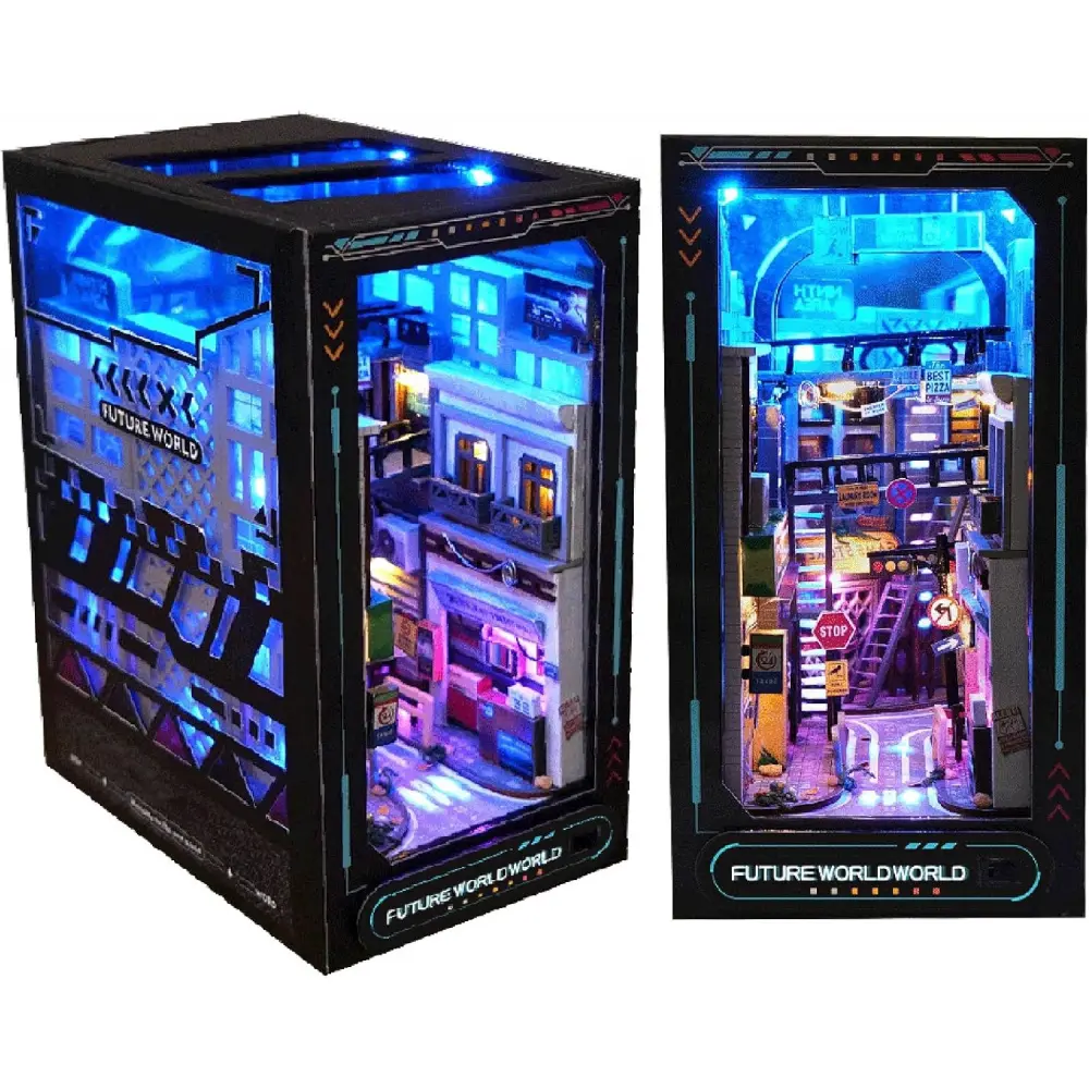 Spilay DIY Book Nook Kit, DIY Dollhouse Booknook Bookshelf Insert Decor Alley, Bookends Model Build-Creativity Kit with LED Light for Teens and Adults Birthday TC36