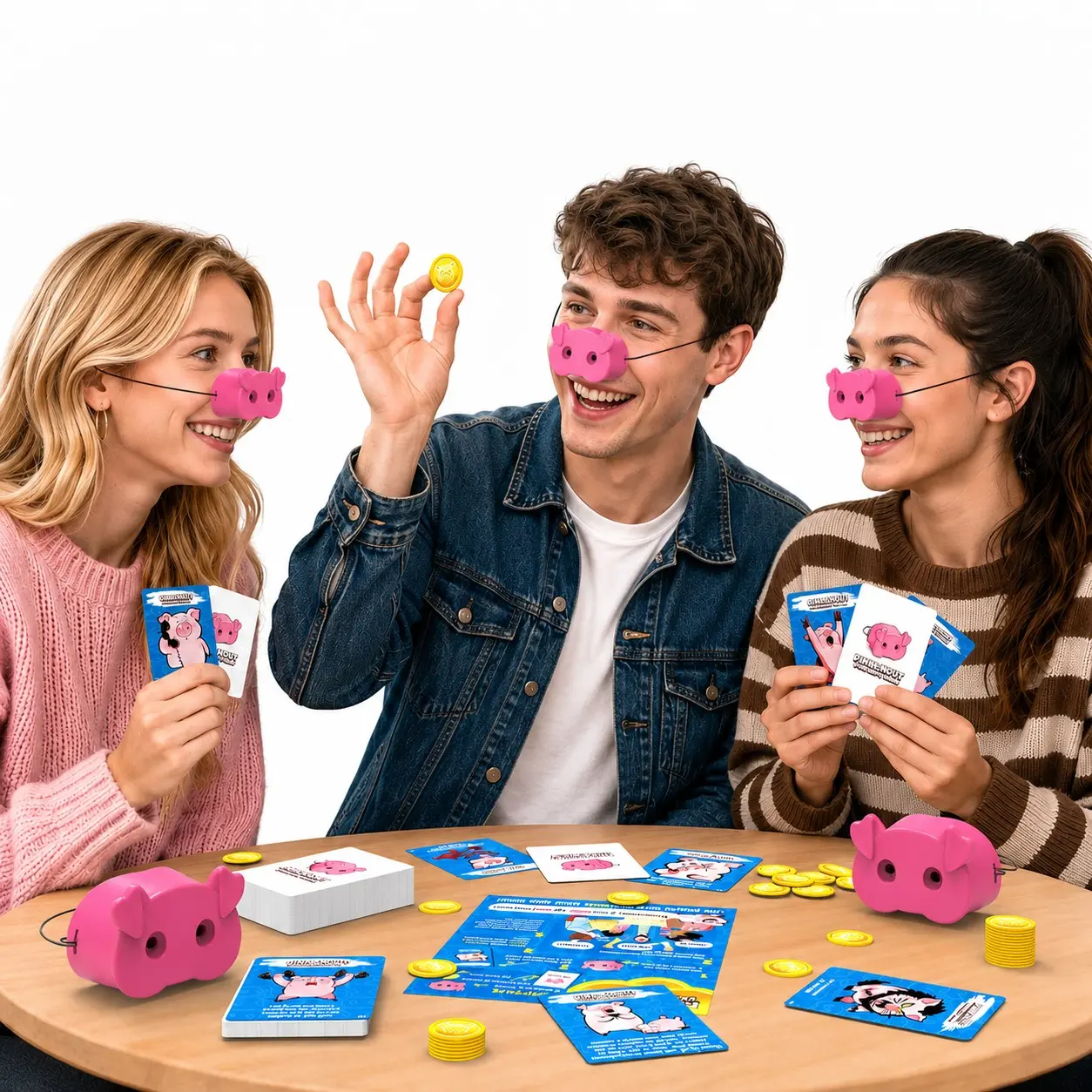 Snout Fun Party Games, Funny Pig Nose Card Game, 150 Challenge Cards, 60 Coins, Family Game Night Toy for Kids Adults