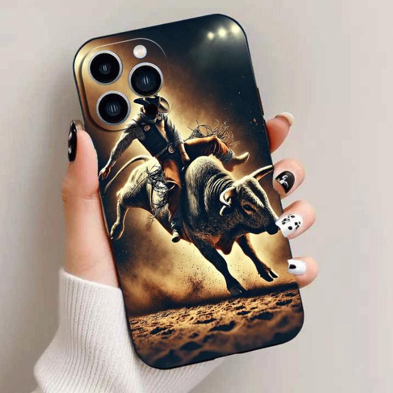 Straight Edge Phone Case for iPhone 17 Pro Max 16 Plus 15 14 13 12 11 Air E Cowboy Pattern Drop Protection Shockproof Soft Silicone smartphone Cover