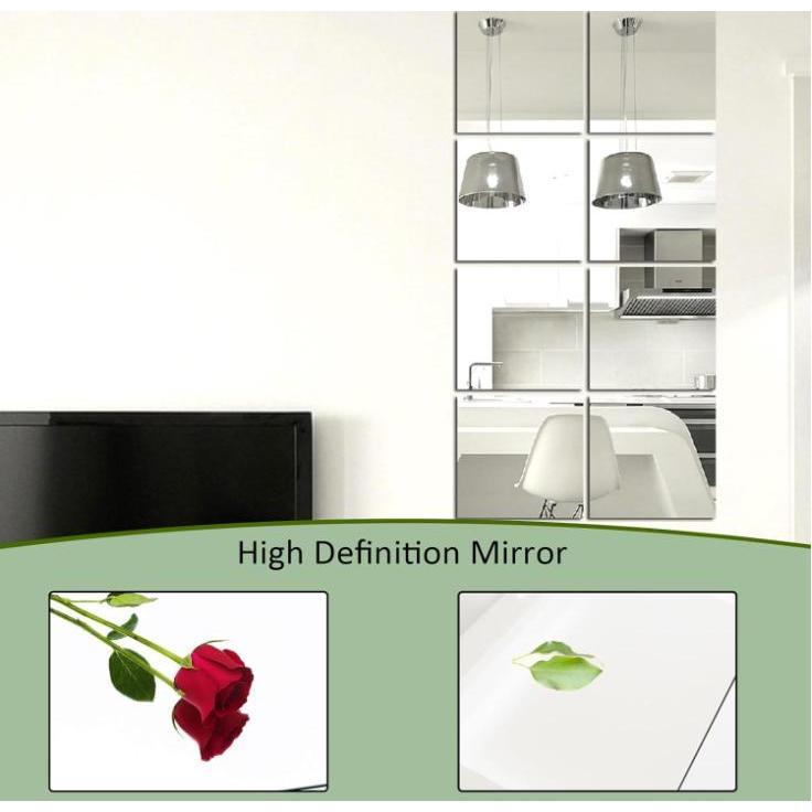 16 small self-adhesive PET mirror panels, flexible wall mirrors, square mirror tile wall stickers, mirror wall stickers, personalized home decoration