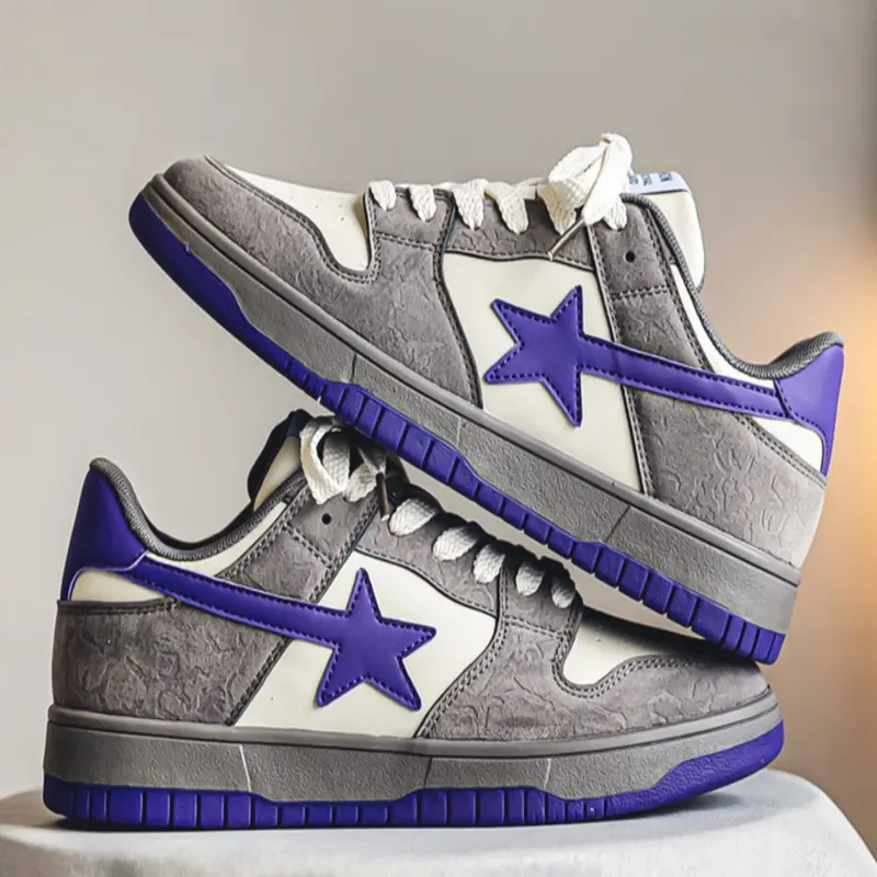 Men's Casual Thick Sole Canvas Low Top Retro Breathable Sports Shoes, Star Pattern, Suitable for Outdoor Tennis Activities, Skater Shoes