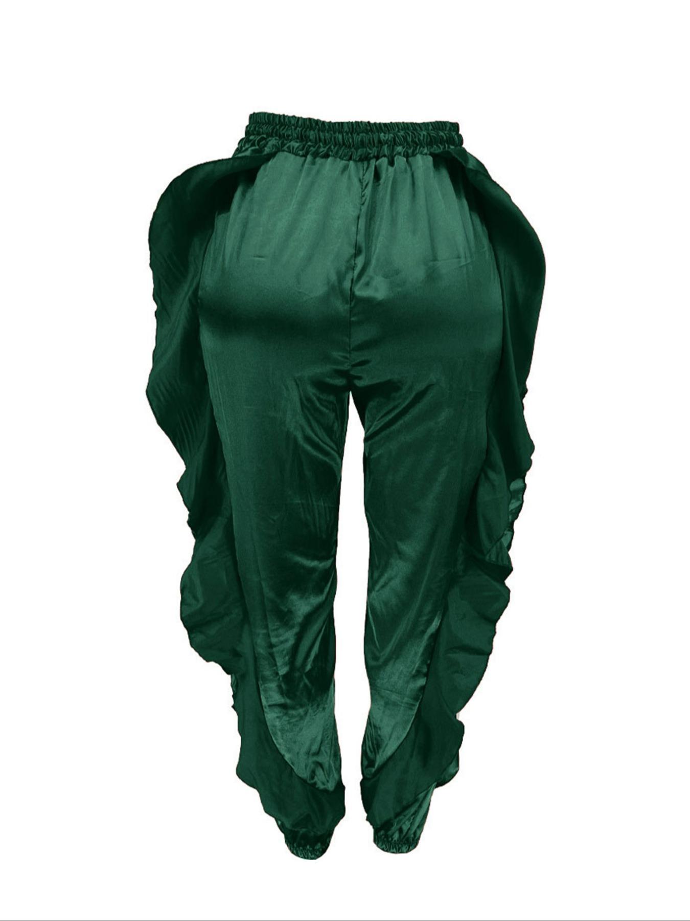 Women's Plain Ruffle Trim Pants, Casual Street Fashion Trousers for Daily Wear, Ladies Bottoms for All Seasons