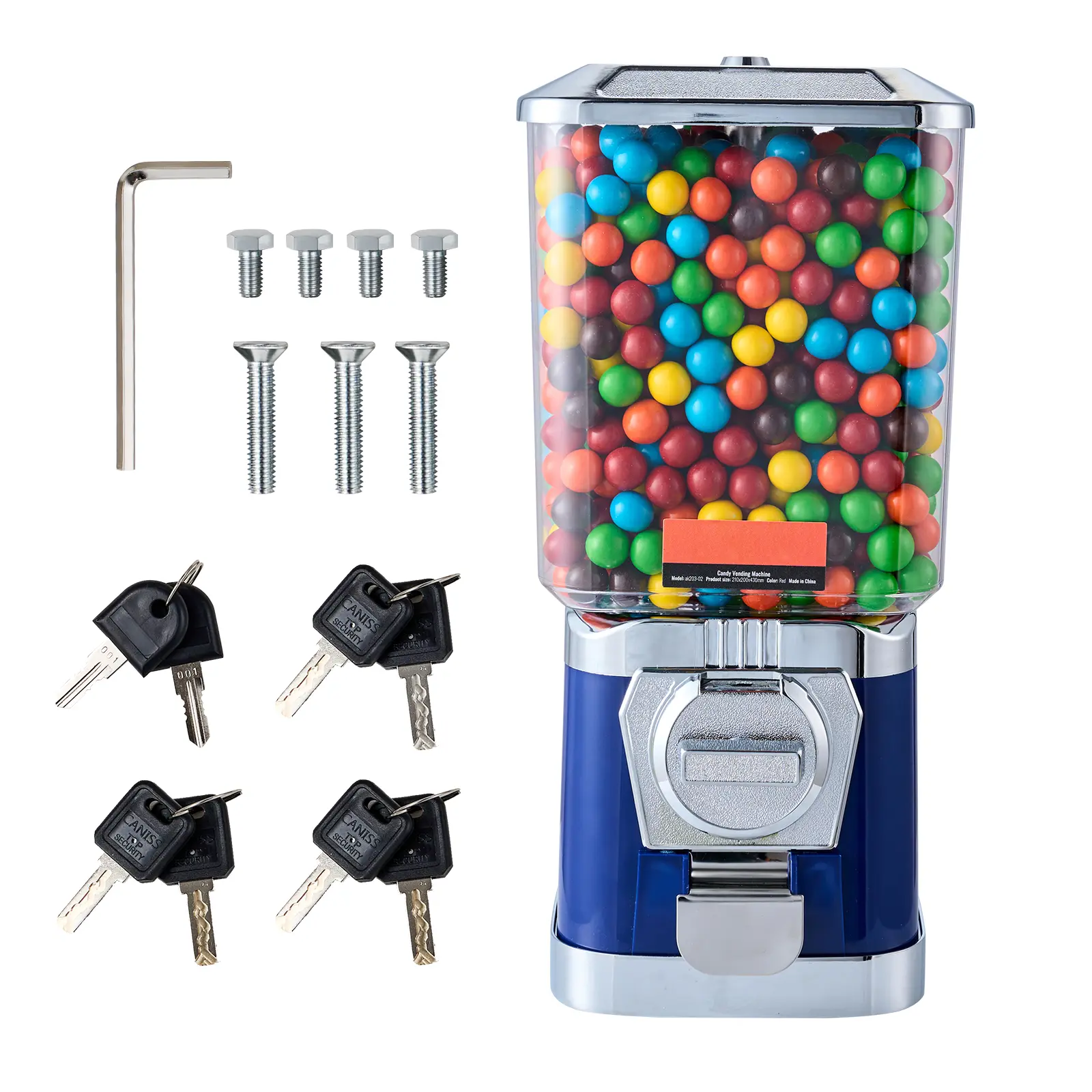 Gumball Machine for Kids, 17"H Home Candy Vending Machine, PC Gumball Dispenser, Bubble Gum Machine for Game Stores, Coin Operated Gumball Bank for Toy Capsules Bouncy Balls Candy, Blue