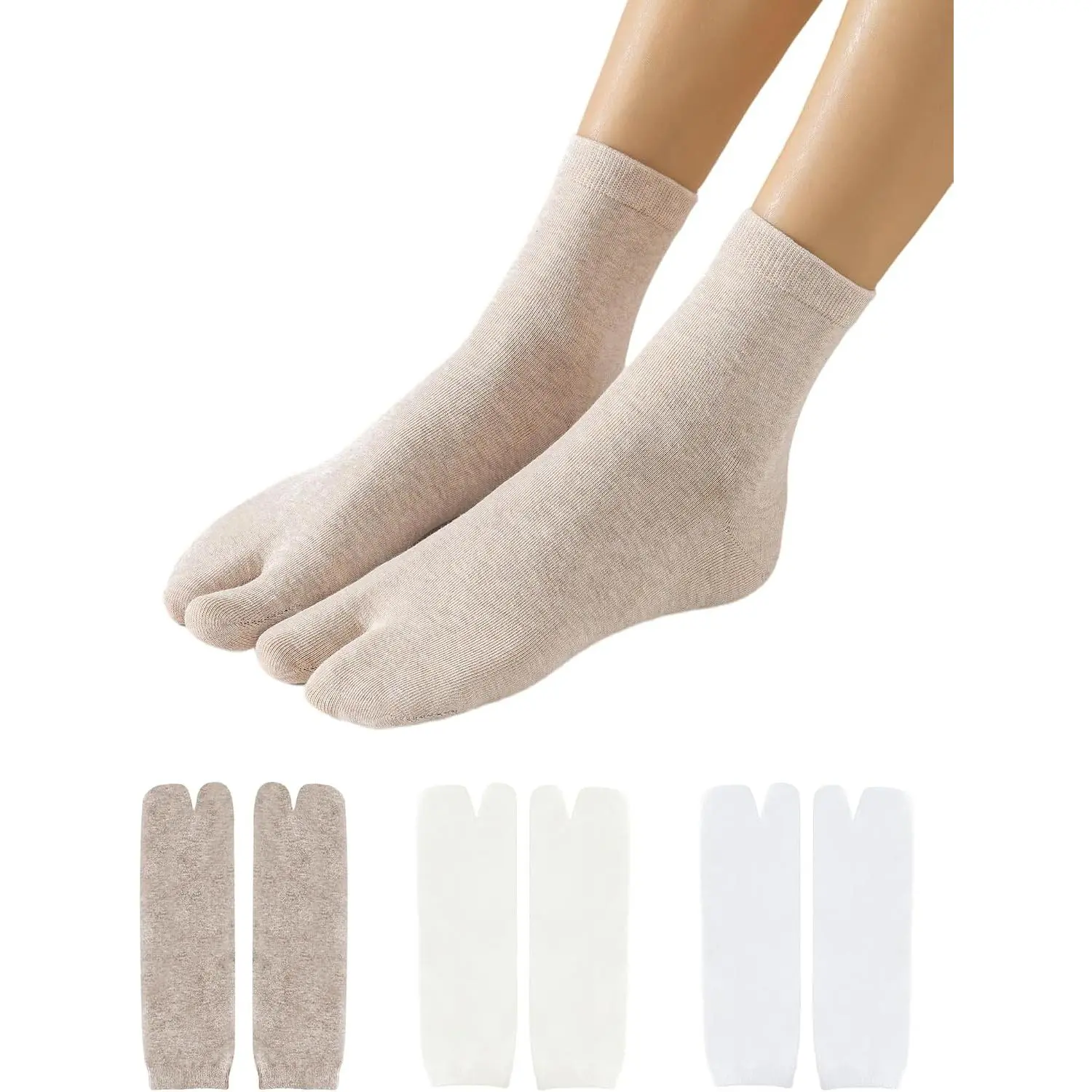 3/6 Pairs Tabi Socks Unisex Flip Flop Socks Split Toe Crew Socks | Cotton Japanese Style Socks for Women Men, US 5-9(Gift)