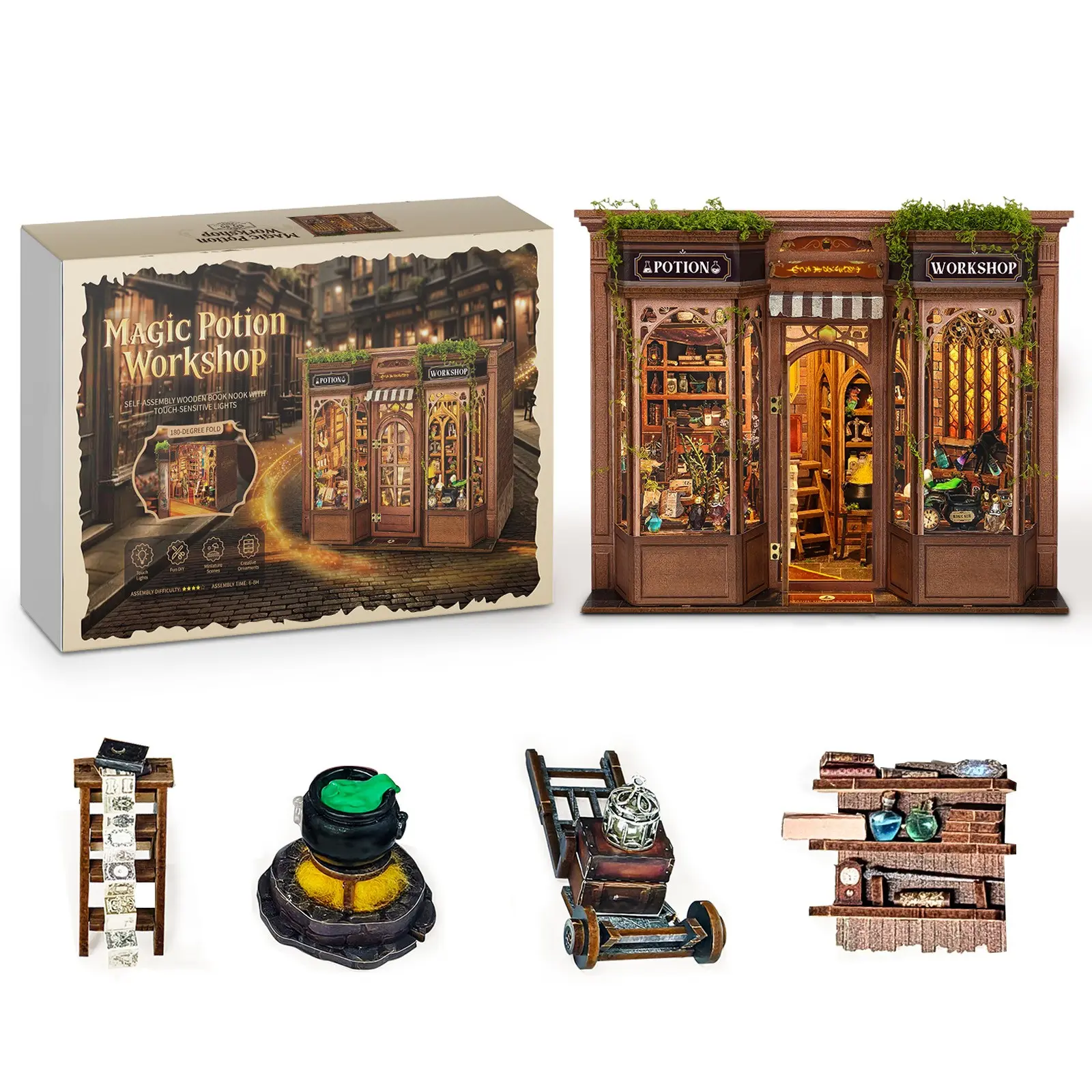 Book Nook Kit, 3D Wooden Puzzle, DIY Mini House Set, LED Light, Birthday Gift, Halloween, Christmas, New Year, Valentine's Day, Easter