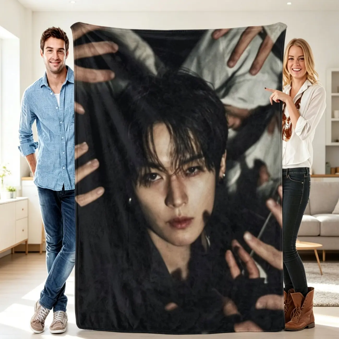 Korean Boy Group Flannel Blanket, K-pop Idol Fan Gift Throw, Super Soft Cozy Throw, Adult Flannel Blanket, Kids Flannel Blanket, Plush Sofa Bed Travel Music Fan Gift