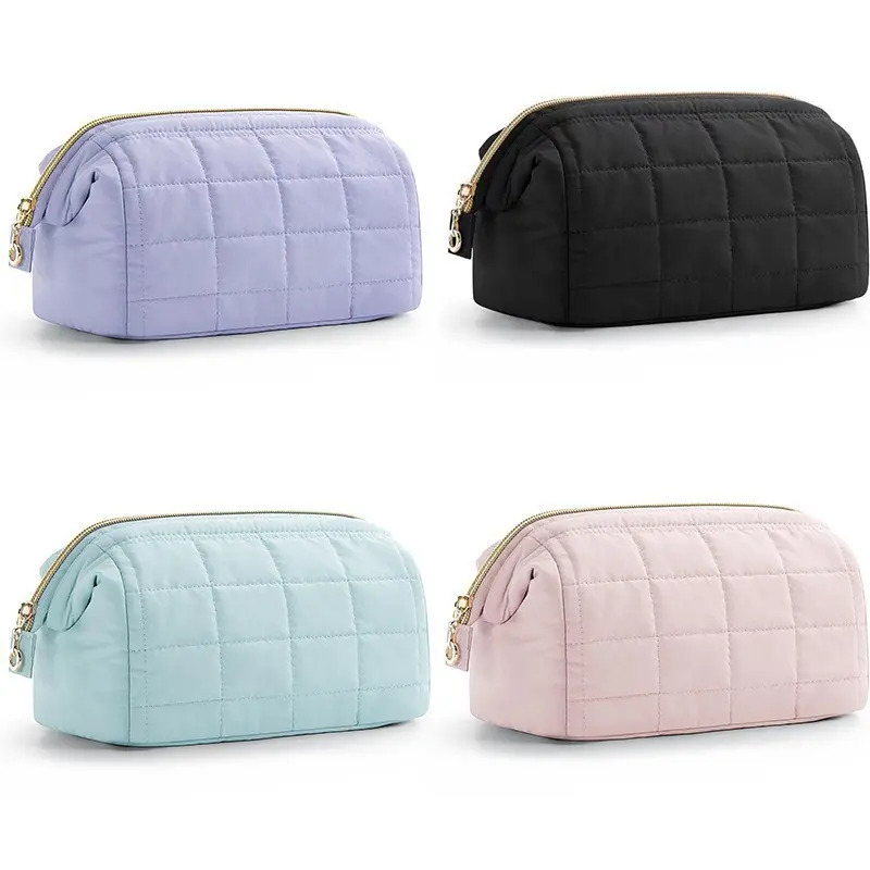 Large Capacity Quilted Makeup Bag for Women, Puffy Cloud Cosmetic Organizer with Water Resistant Exterior, Wide Opening Travel Toiletry Bag for Skincare, Makeup, Bathroom Storage, Vacation and Daily Use tiktokshopbacktoschool