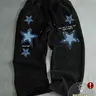 Unisex Y2K Star Print Sport Pants, Vintage Acid Wash, Motivational Slogan, Drawstring, Street Style, Daily Wear, High Waist, Fitted, Drawstring Sports Pants