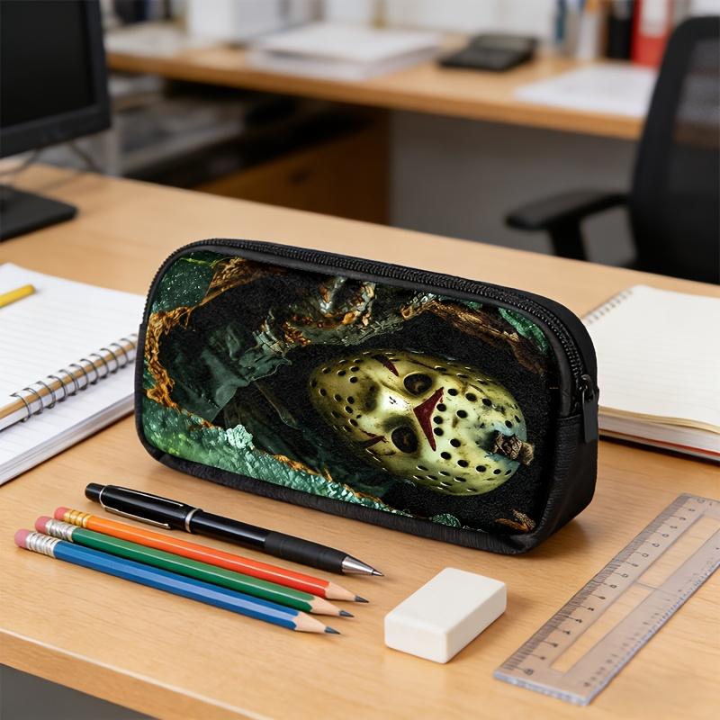 Durable Water Resistant 3-Piece Backpack Set for Kids, Lightweight School Bag with Lunch Box, Vintage Rotten Hockey Mask Slasher Horror Crack Bark Dark Movie Realistic Print 600D Oxford School Kit with Large Backpack, Insulated Lunch Tote & Stationery Pou