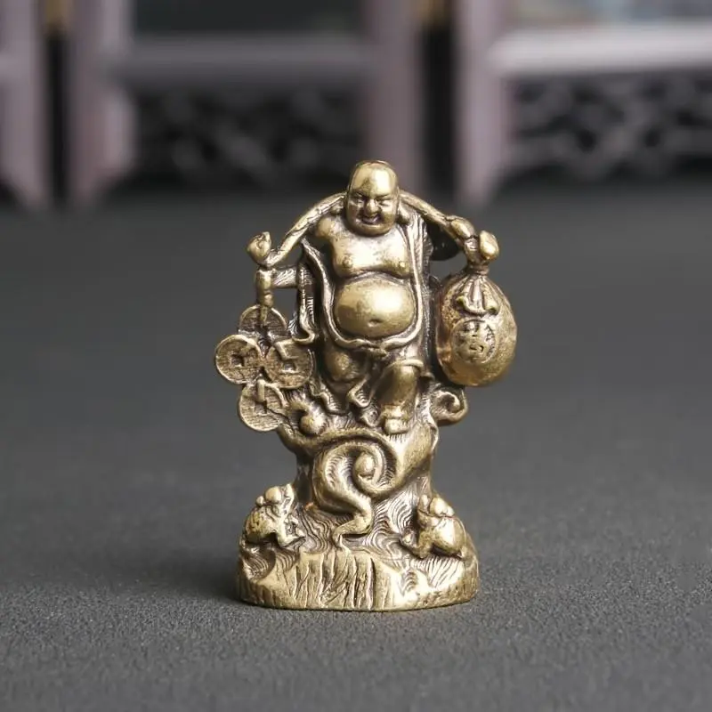 Bronze Maitreya Buddha Statue, Antique Style Copper Sculpture, Desktop Decorative Ornament, Religious Decorations, Wealth and Happiness Symbol, Gift Item