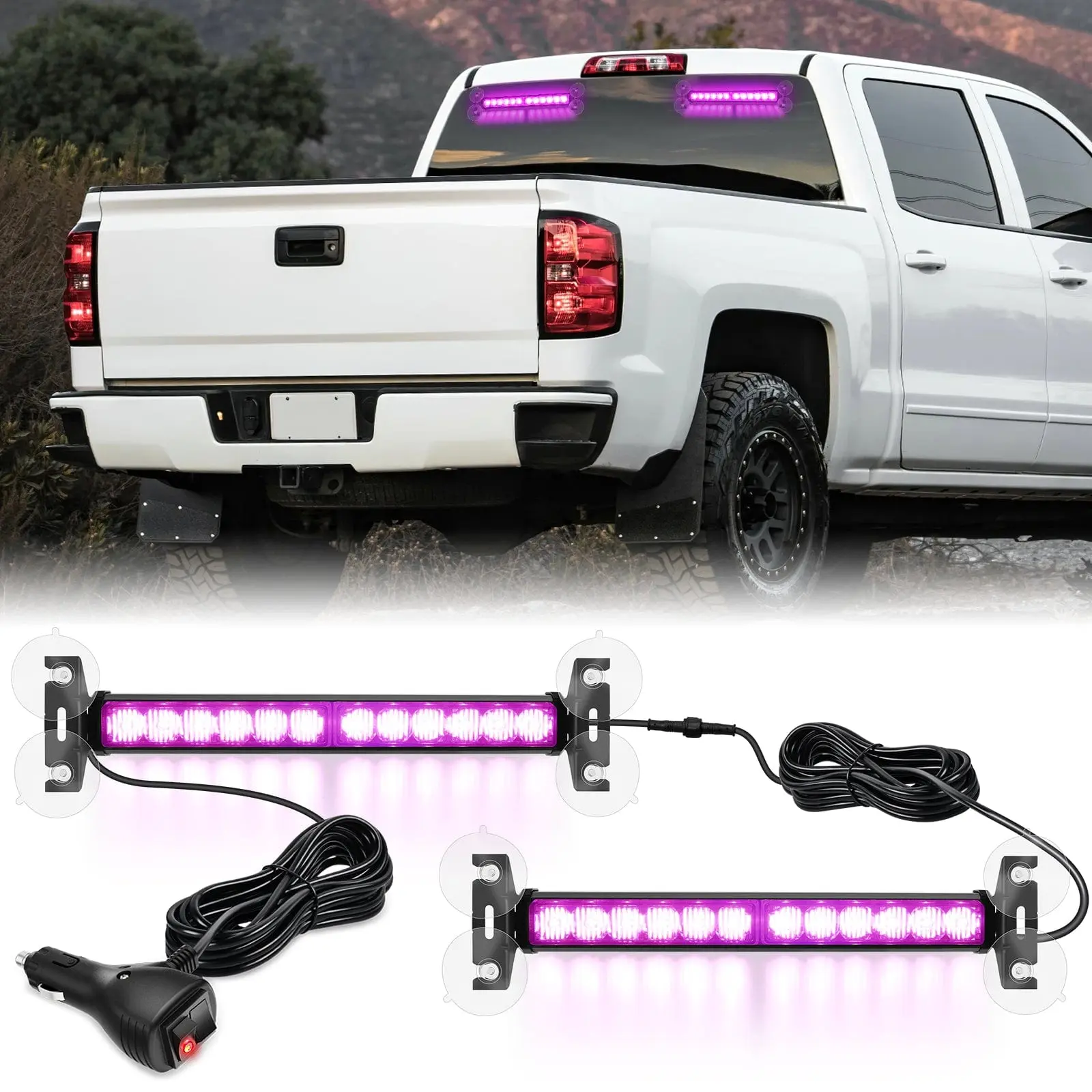 Nilight 24LED Emergency Strobe Traffic Advisor Light Bar 2 in 1 Purple Dash Warning Safety Flashing Lights Front/Rear Windshield Construction Lights for Trucks Cars Plow Police Firefighter Vehicles
