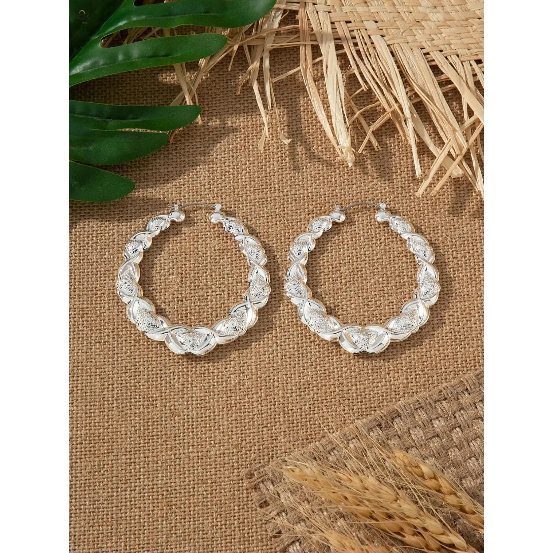 Women's Silver Tone Metal Twisted Hoop Earrings - 6.3cm Braided Rope, 1-size, Lightweight Bold Chunky Elegant Stylish Trendy Versatile Fashion Jewelry for Party Daily Wear Perfect Gift, Female, One-Size