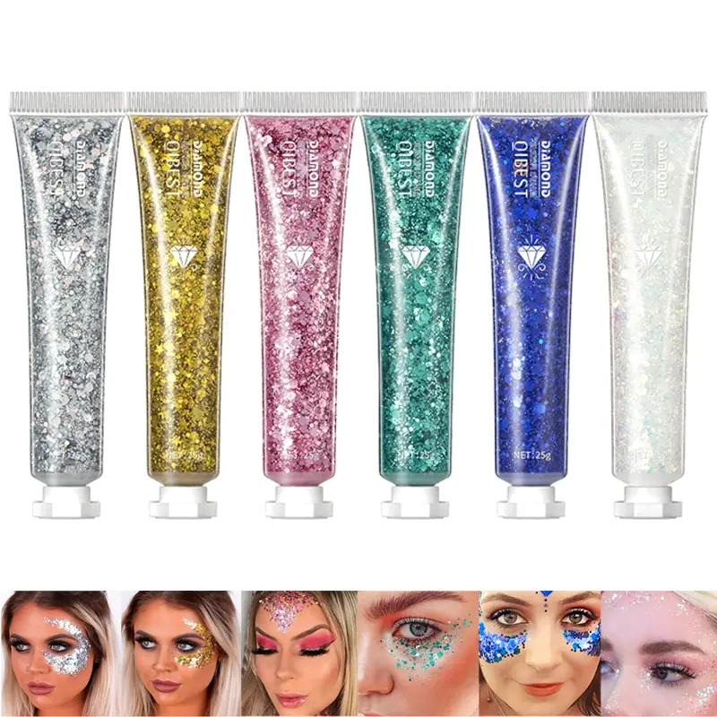 Multi Use Glitter Cream Self Adhesive Transparent Gel Translucent Glitter Light Non Sticky Long Lasting 6 Colors For Face Hair Body Shimmering Body Makeup Sparkly Shimmer Super Sparkly Shimmer Sparkling Glitter Cosmetic
