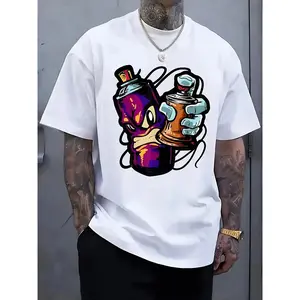 Men' & Women' Urban Streetwear Graffiti T-Shirt with D20 Dice Print - Short Sleeve Round Neck Summer Tee Suitable for Gaming & Casual Wear, Machine WashableTransfer