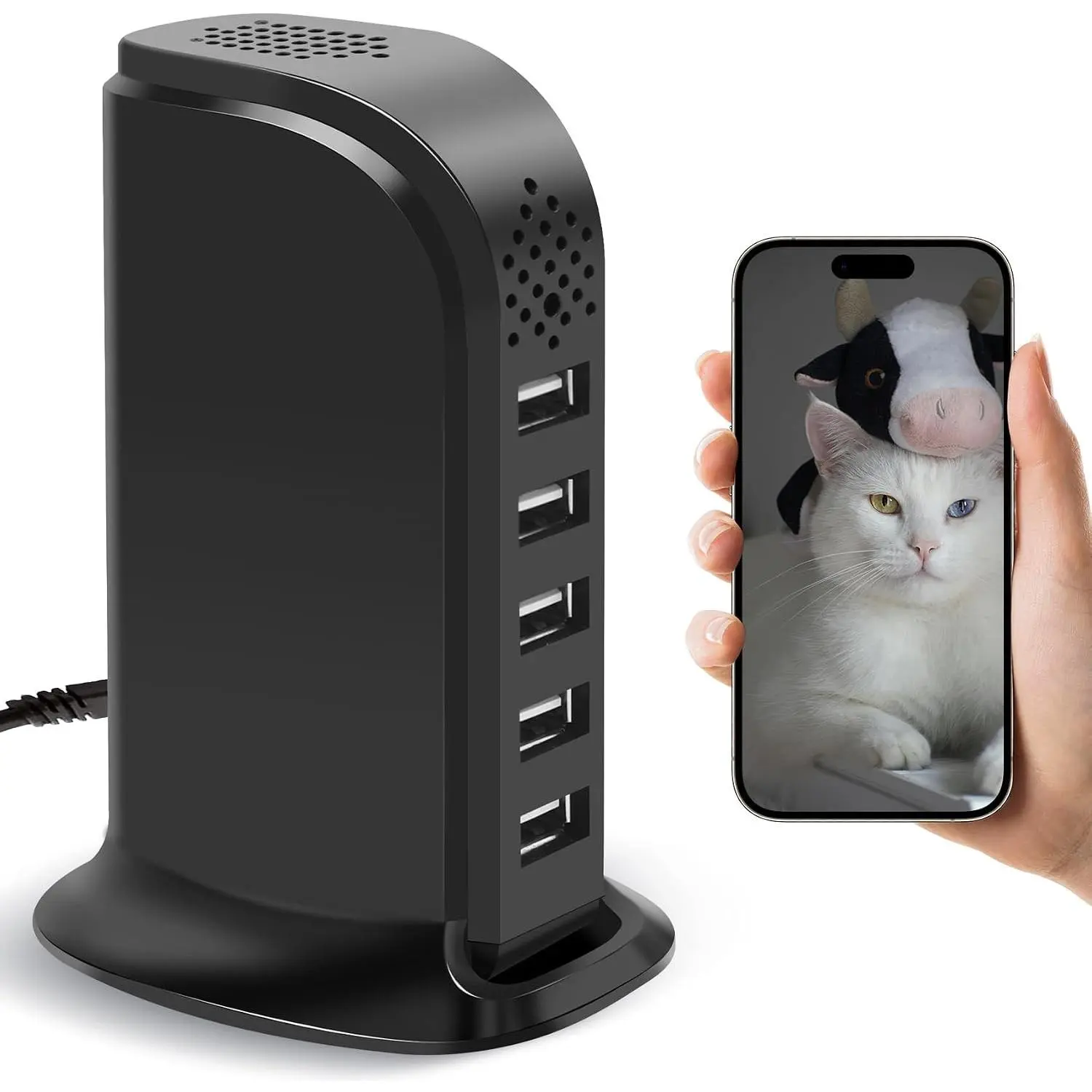 Wireless USB Charger Camera with Motion Detection WiFi Nanny Cam for Pet & Home Security Phone App & USB Charging