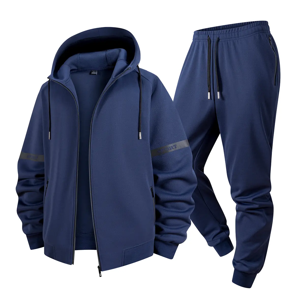 Men's Solid Matte Fleece Tracksuit Set, 2-Piece Quiet Luxury Athletic Wear with a Zip-Up Hoodie and Joggers with Zipper Pockets for Gym & Commute, Male, Cold Machine Wash, Medium Length