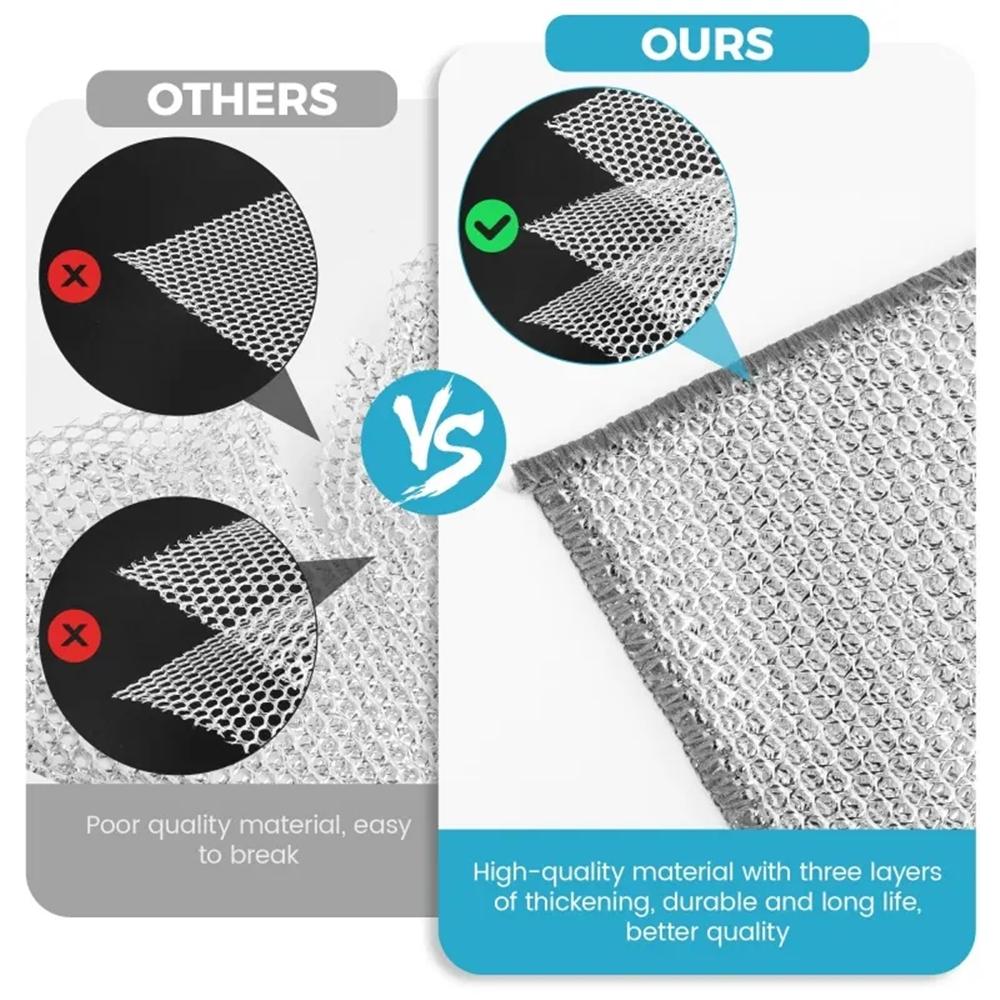 3 Layer Thickened Dish Cloth, 2/10pcs Non-scratch & Odor-free Reusable Wire Scrubber Rag, Kitchen Cleaning Tool for Sink, Stove Top, Countertop, Reusable Cleaning Cloths
