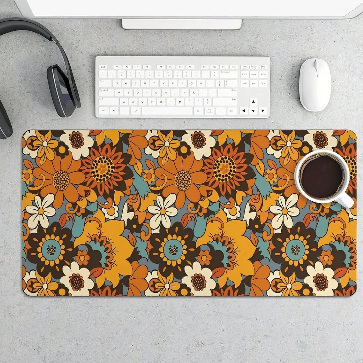 Daisy & Sunflower Large Gaming Mouse Pad 12x24 Inch Extended Desk Mat, Non-Slip Rubber Base Keyboard & Mouse Pad,Computer Desk Pad for Office Home Gamer Desk Accessories
