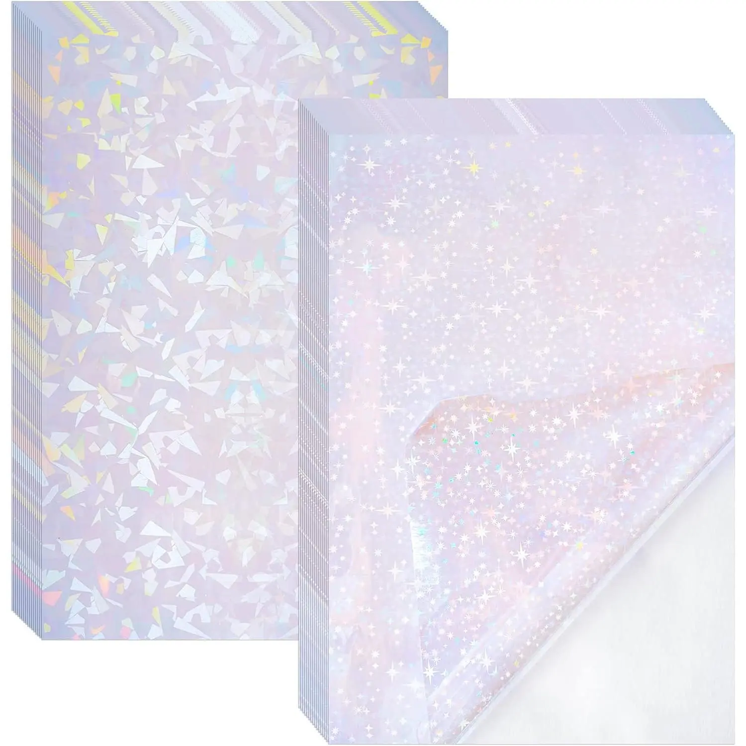 2 Types Transparent Holographic Self-Adhesive Laminate Sheets A4 Size Waterproof Lamination Vinyl Sticker Paper for DIY Crafts 10 Sheets 8.25 x 11.7 Inches