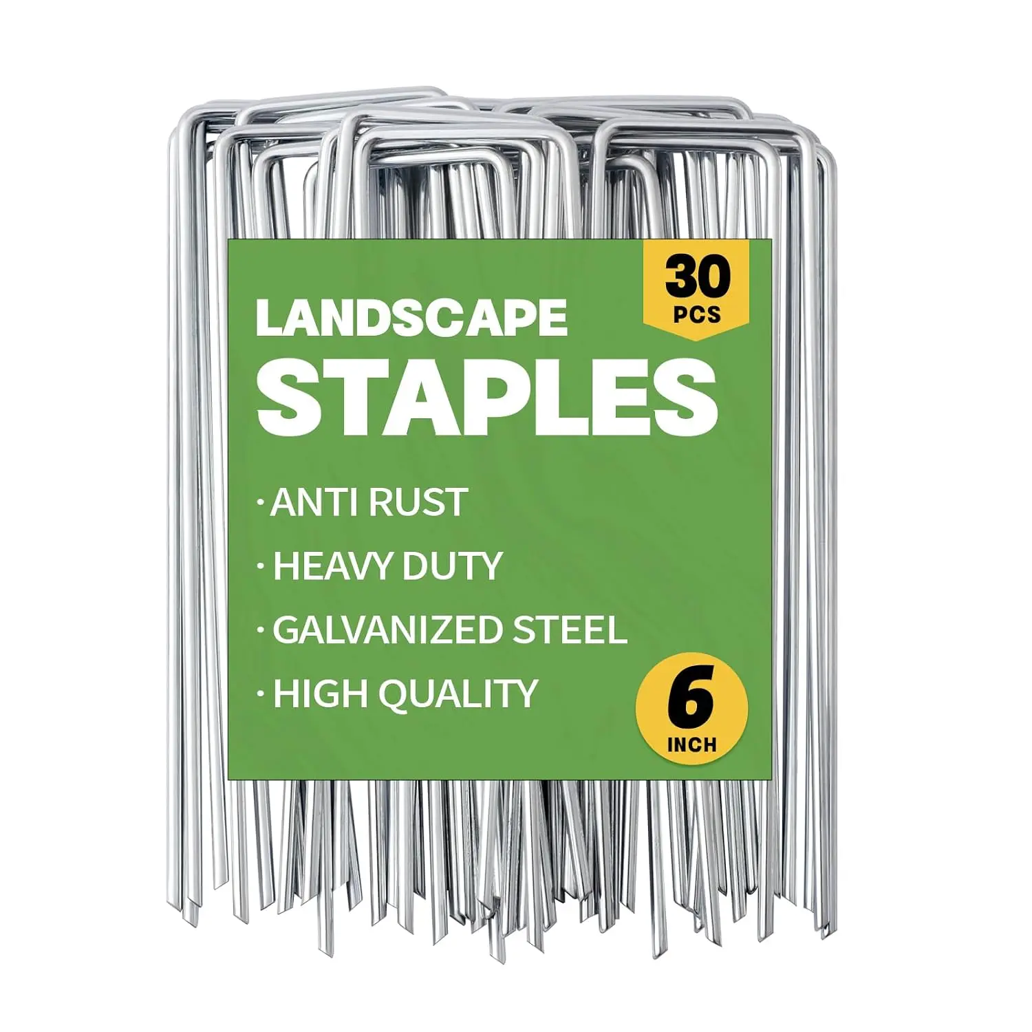 -7 BANQUET Galvanized Landscape  6 Inch 30 Pack 11 Gauge | Garden Stakes Landscape Pins U-Shaped Heavy Duty Sod Weed Barrier Fabric Garden Fencing  Edging Landscaping Yard