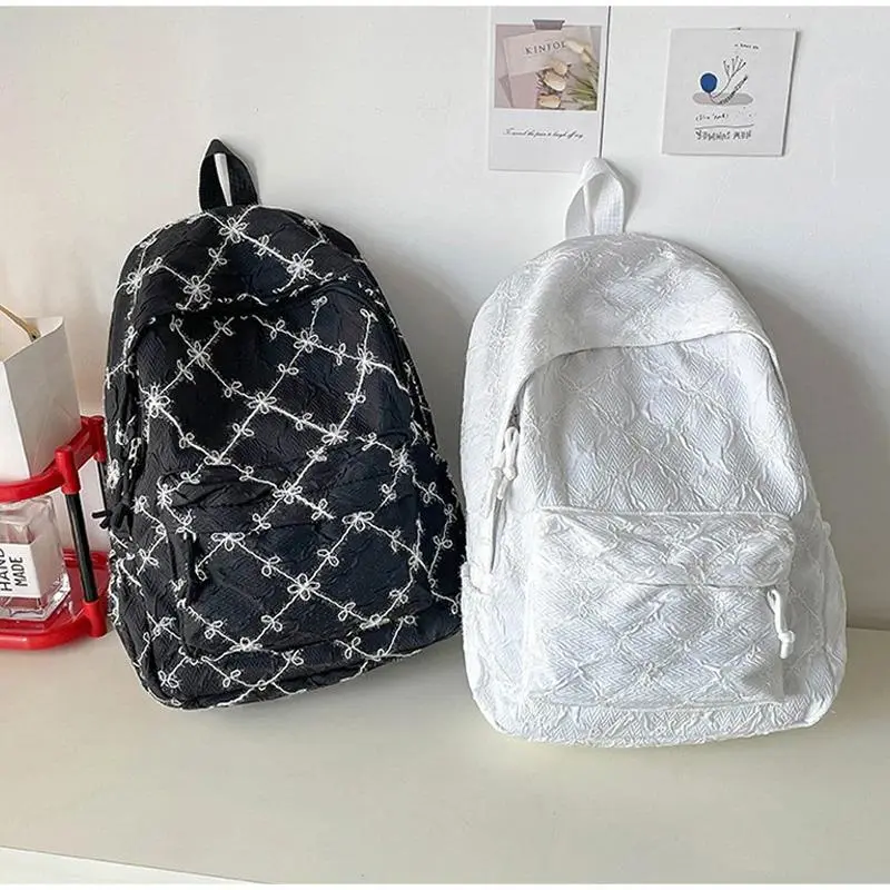 Women's Large Capacity Printed Look School Backpack - Cute Butterfly Bowknot, Zipper Closure, Trendy Aesthetic Vintage Casual Travel Daypack Bookbag