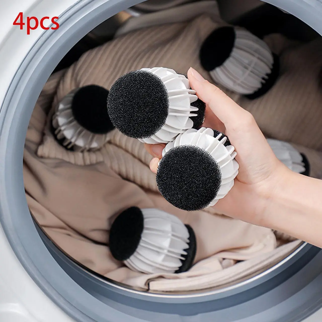 4-Pack Anti-Tangle Lint-Removing Balls for Home Washing Machines | Prevents tangling and lint buildup for better cleaning power. A practical Valentine's Day gift. Sunflower design. Efficient laundry cleaning without tangling.
