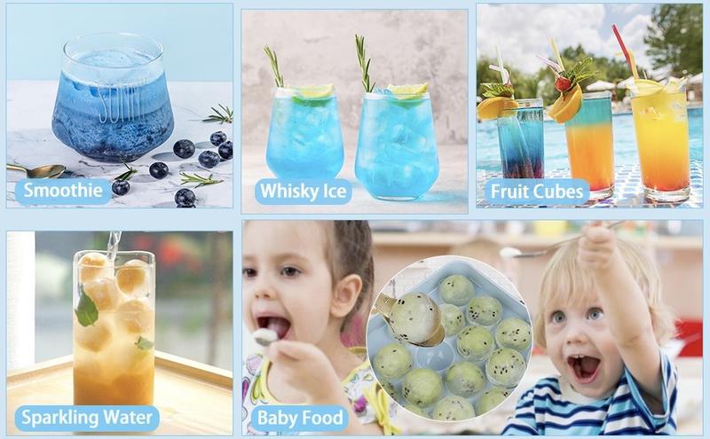 MIUVA Round Silicone Ice Cube Tray with Lid 3 Pack Circle Trays for Freezer Includes Ice Ball Maker Mold Scoop Kitchen Utensils Set Stackable Flexible Food-Grade Material Easy Release Ice Cubes for DIY Drinks Value Pack Christmas