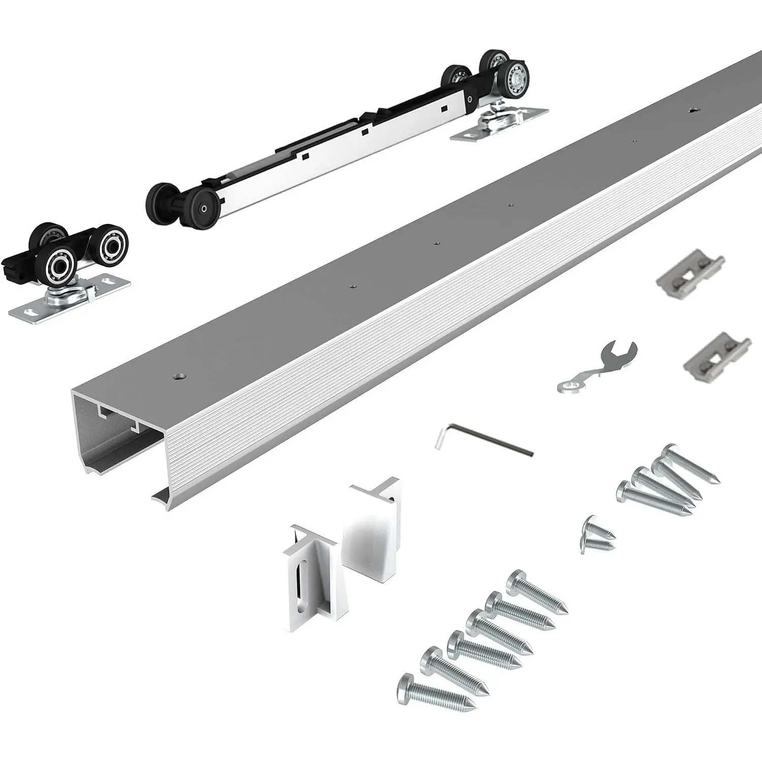 6FT Commercial Grade Pocket Door Hardware and Track Set with Soft Close Mechanism, Sliding Door Hardware for Door Wide 24"-36", Durable and Smoothly, Easy to Install