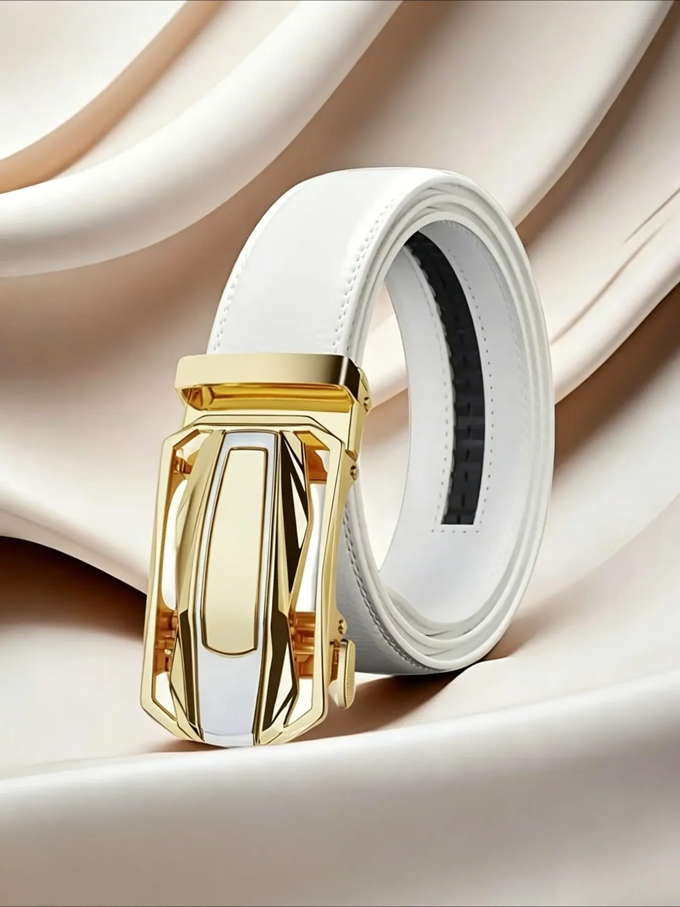 White Fashion elegant Belt Casual Belt Men's White Belt With Buckle Automatic Buckle Belt Wedding Belt Gift Adjustable Belts