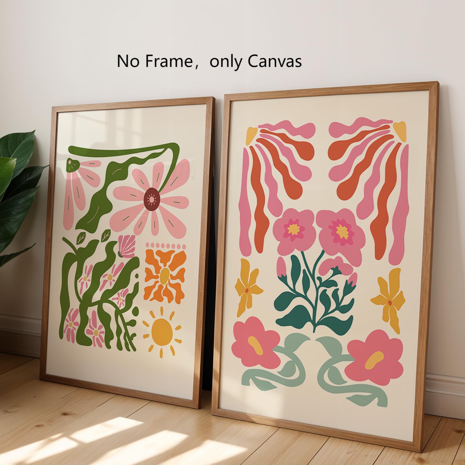 Abstract Floral Pattern Unframed Painting, Floral Abstract Design, 2 Counts/set Canvas Wall Art Poster, Wall Art Decor for Home Living Room Bedroom, Ornaments