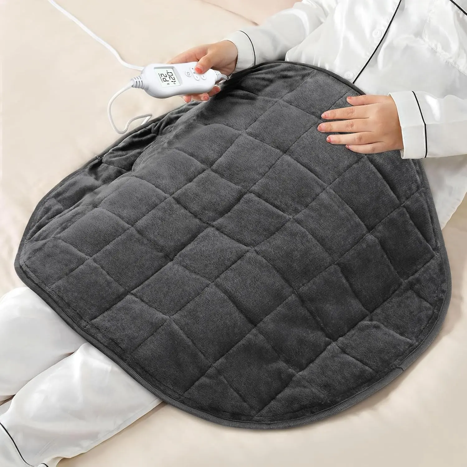 5lbs Weighted Heating Pad, Small Electric Heated Weighted Blanket with 6 Heat Settings, Timer & Auto Shut-Off, Relief for Period Cramps, Back Pain, Lap, Machine Washable, 29x24 inch, Grey