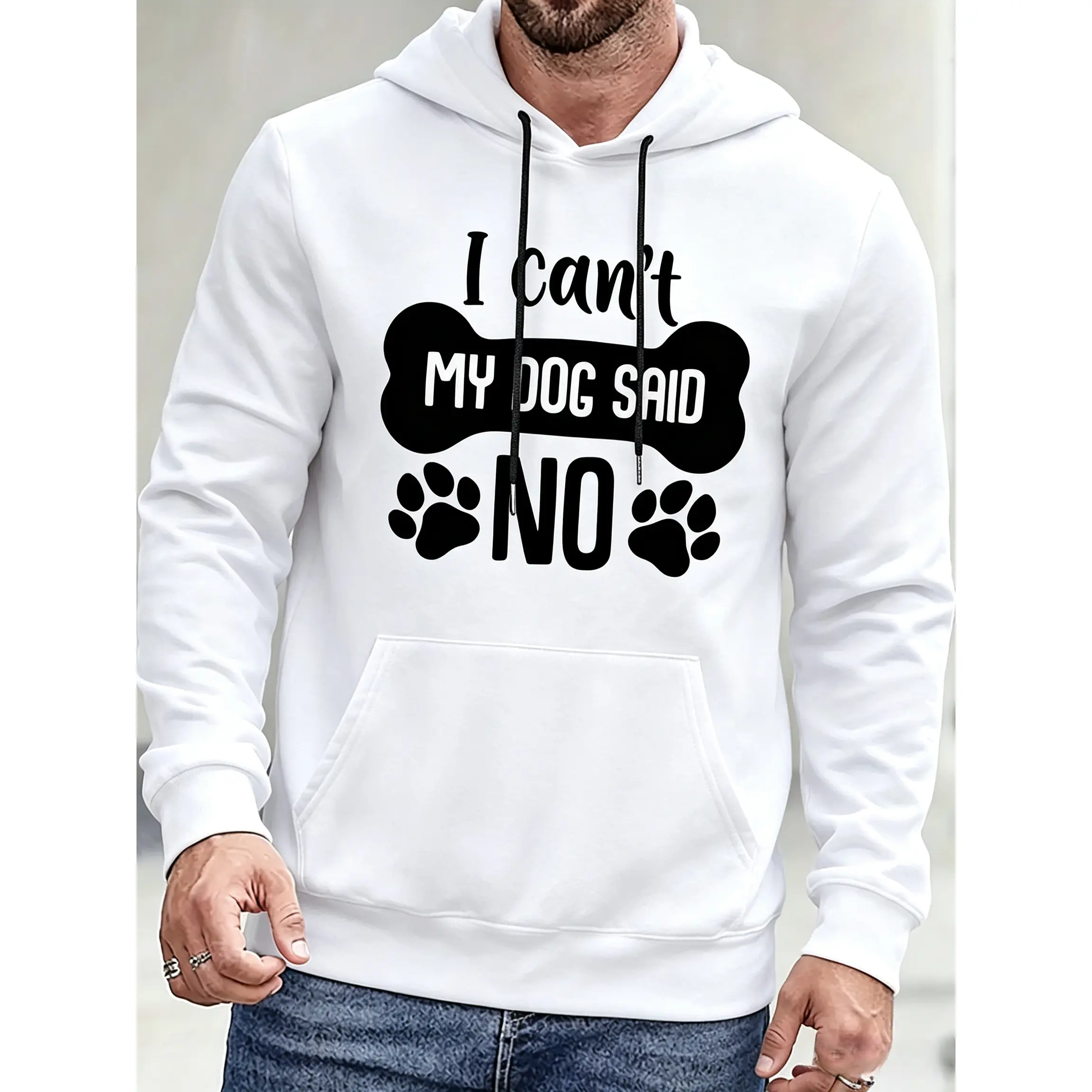 I Can’t My Dog Said No Bone Paw Funny Dog Lover Black Pullover Hoodie Soft Fleece Men Pet Owner Oversized Sweatshirt