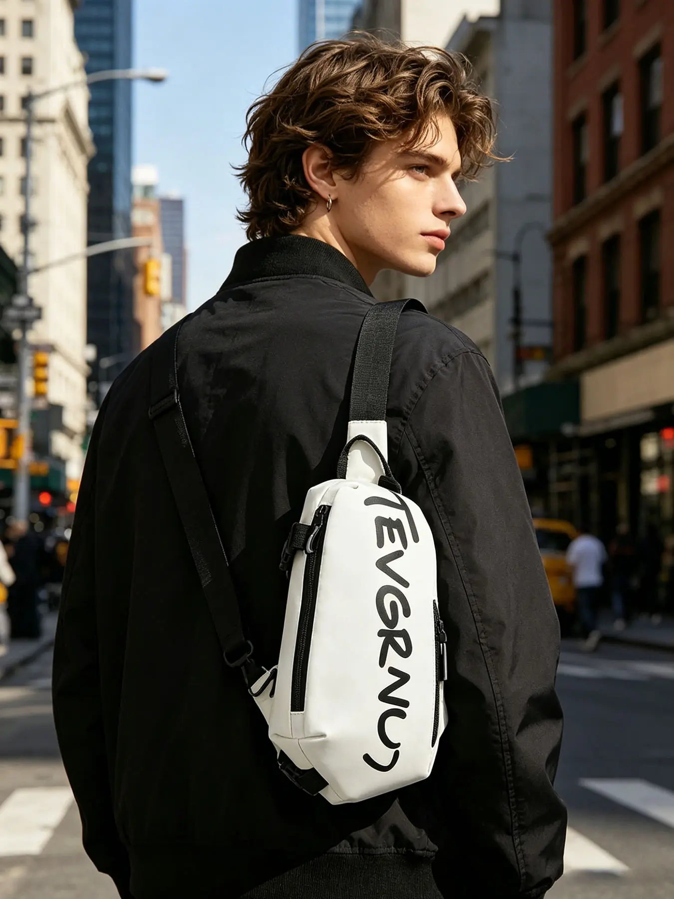 Trendy Letter Print Everyday Outdoor Sling Chest Bag, Adjustable Comfort Strap Waterproof Crossbody Purse, Popular Student Bag for Grocery, Friend Hangout & Street Style, Adjustable Chest Pack