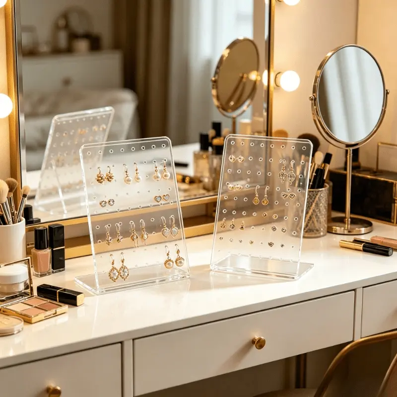 1 Set/2 Set Acrylic Earring Holder -72 Hole L-Shaped Transparent Grid Design Jewelry Display Stand, Home Salon Boutique Storage, Space Saving Multifunctional Earring Hook, Earring Display Stand, Visible Hole Design, Simple Organizer