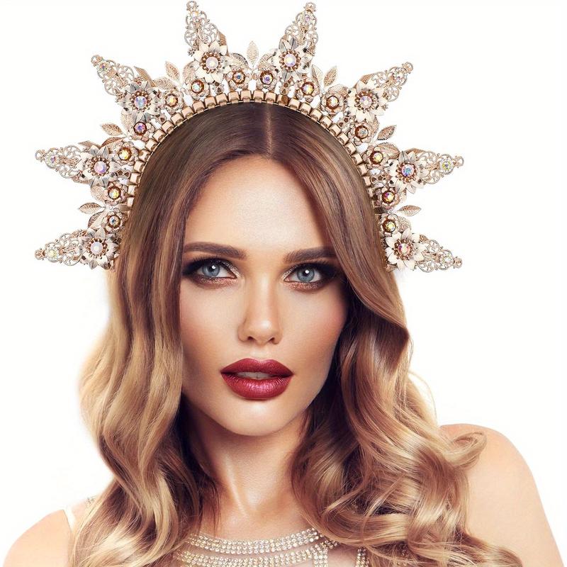 Halo Crown Headpiece Goddes - Spiked Headband Queen Crowns Women Headdress Wedding Birthday Party Renaissance Costume