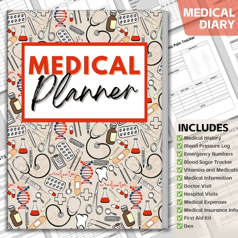Medical Planner & Health Diary Notebook - A5 Size Organizer for Tracking Medical History, Symptoms, Medications & Doctor Visits