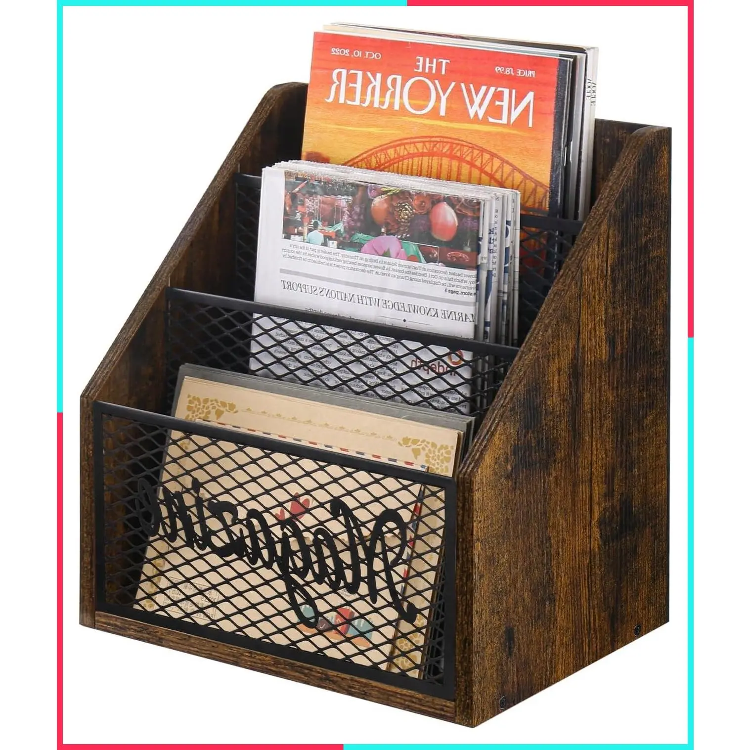 3-Tier Stepped Magazine Rack, Floor Standing Magazine Holder for Home Storage