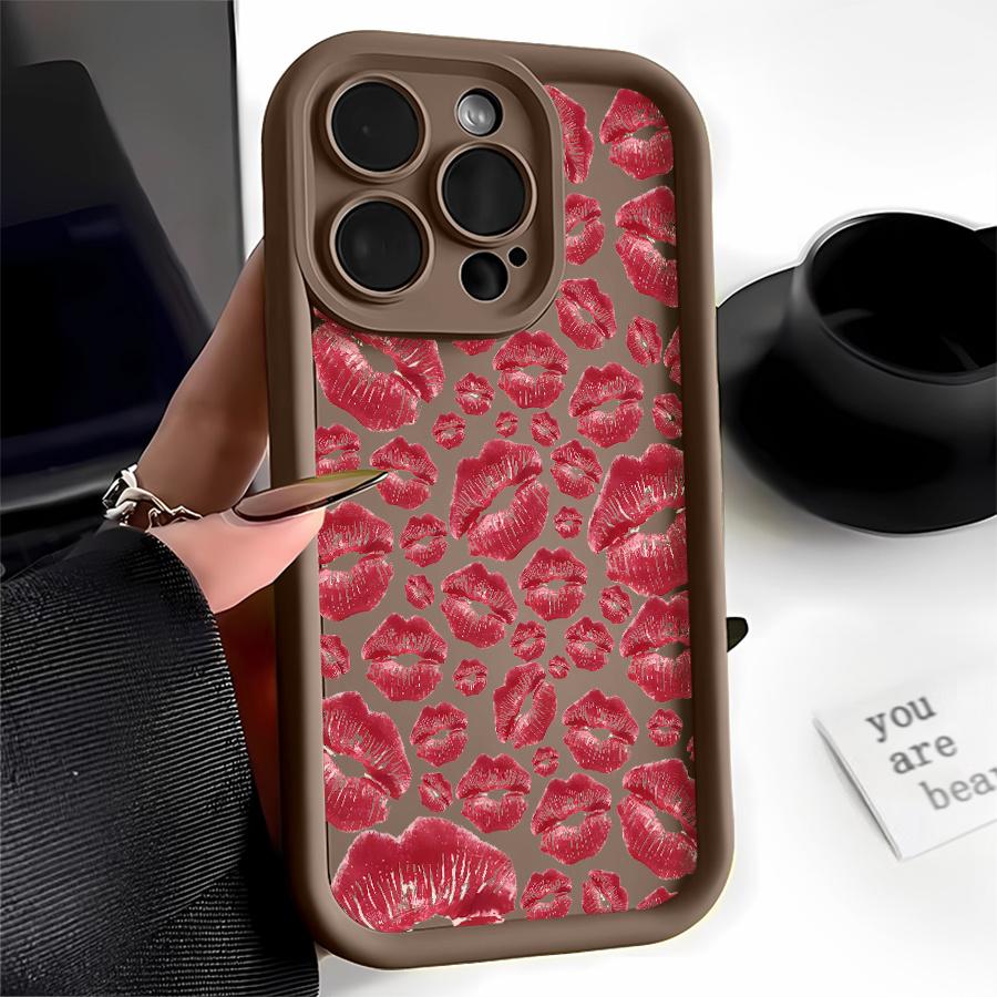 Phone Case: 1pc Red Lip Print Phone Case Suitable for Apple iPhone 17 E Air Pro ProMax iPhone16 15 14 Plus 13 12 Mini 11 X XS XR Antidrop Softshell Shock Proof All Inclusive Lens Protection Girlish Style Cute Can Be