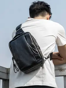 Men's Chest Bag, Casual Leather Single Shoulder Bag, New Trendy Brand Travel Backpack, Crossbody Waist Pack, Small Bag