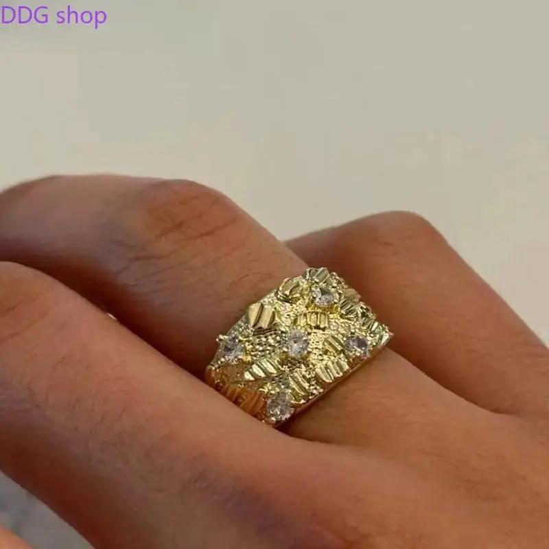 14K Gold Plated Nugget Ring - Durable Unisex Sports & Outdoor Accessory, Luxurious Everyday Statement Piece, Cool Men's Gift, Nugget Rings