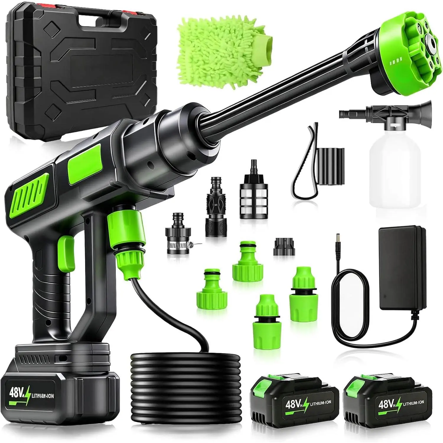 6-in-1 Portable Cordless Pressure Washer Battery Powered, 1300 PSI Cordless Power Washer Portable with 2 X 4.0ah Batteries, Handheld Pressure Washer for Car and Garden Cleaning - 1PCS