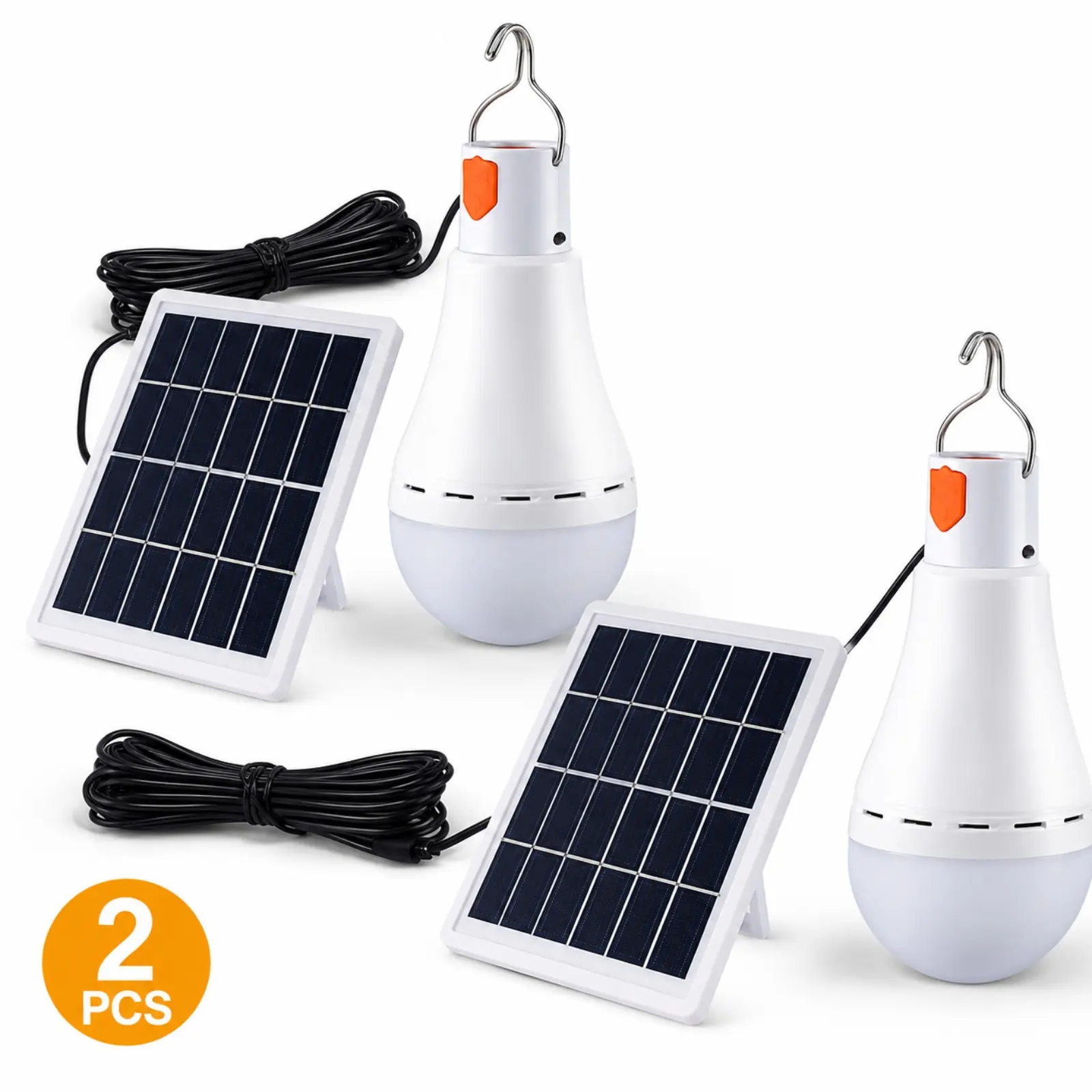 Solar Light Bulbs for Indoor Home and Chicken Coop, Outdoor Waterproof Camping Lamps for Tent, Rechargeable LED Solar Lights for Shed Night, Emergency, 2-Pack